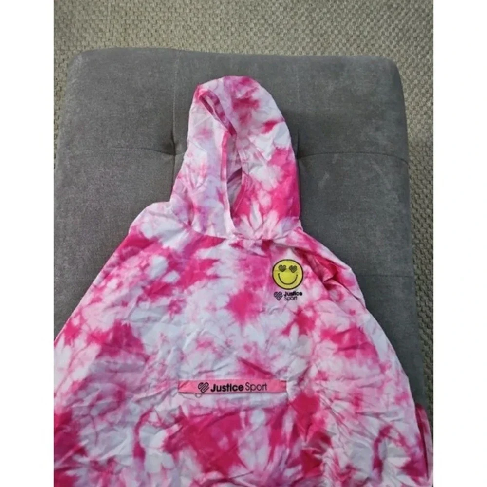 Justice Sport Girls Pink Tie Dye Packable Rain Poncho Hooded One Size Fits‎ All